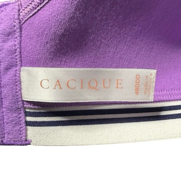 Cacique Bra Plus Size 48DDD (48F) Purple Lace Cotton Scoop Unlined No-Wire Soft - Picture 10 of 11